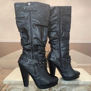 Black crunch style boots.